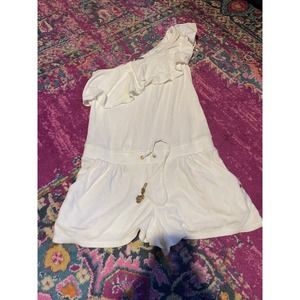 Y2K Juicy Couture White One Shoulder Ruffle Top Terry Cloth Romper Sz S